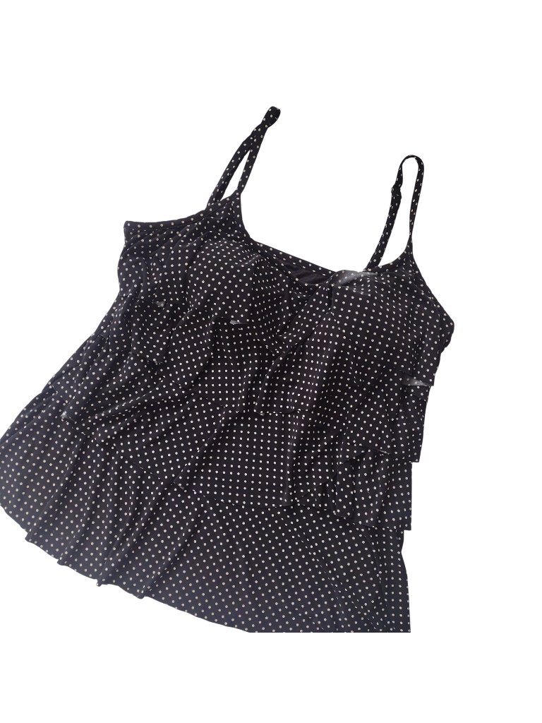 Miraclesuit Polka Dot Tankini Top 16 Black White Ruffles Soft Cup Swim Top Only